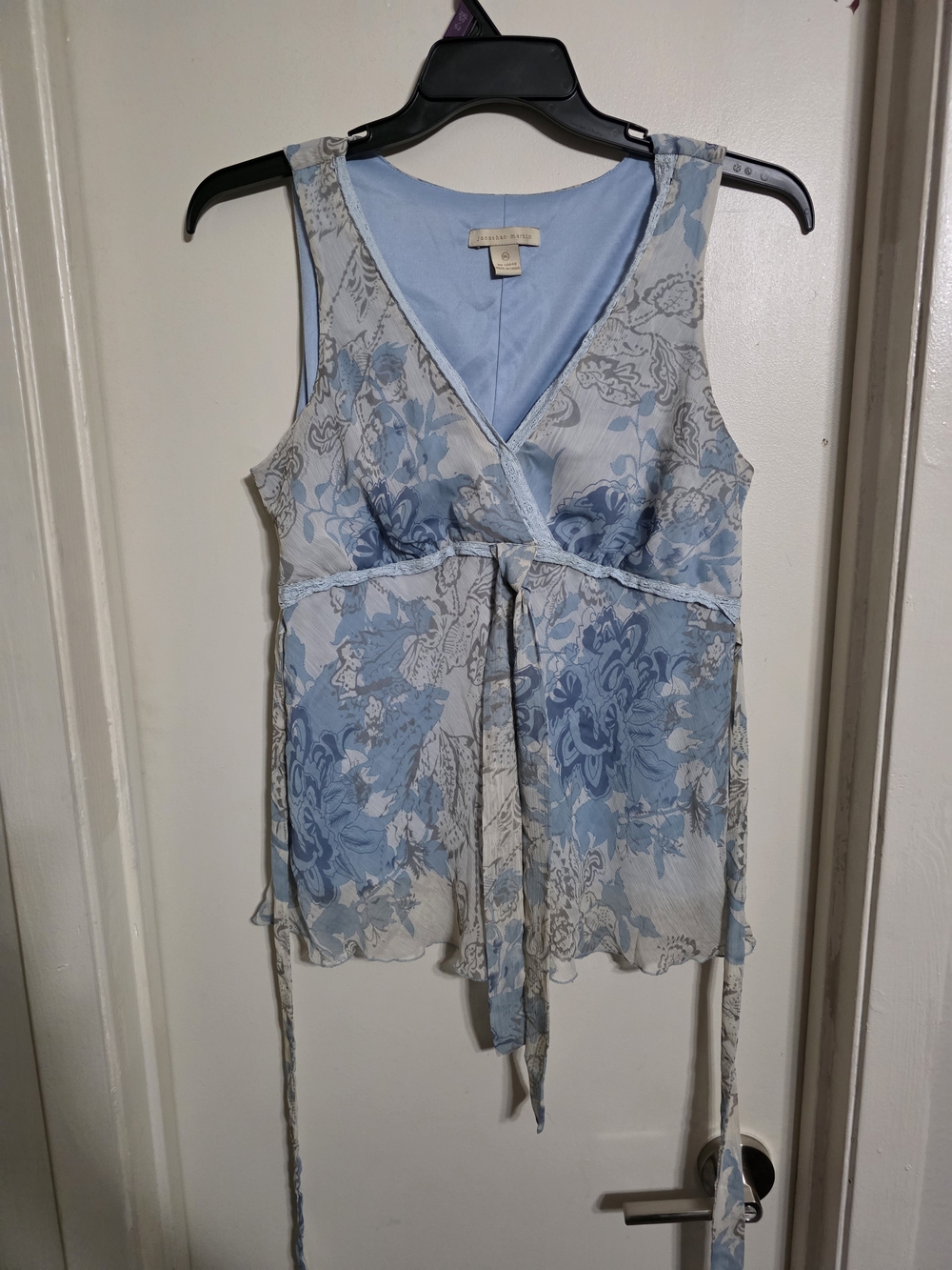 Y2K Light Blue Floral V-Neck Tie-Waist Sleeveless Top